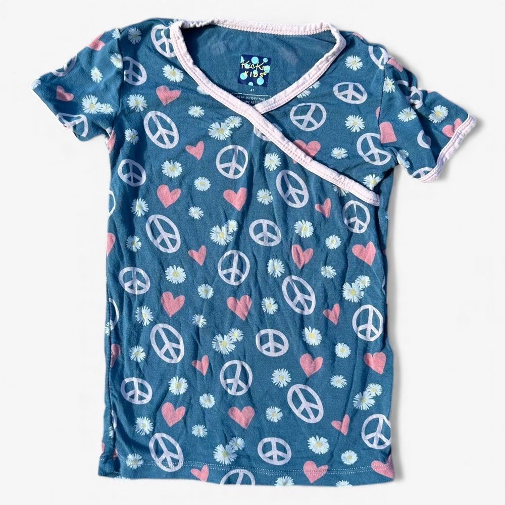 Kickee Pants Bamboo Peace Sign Daisy Print Pajama Top 4T Boho
